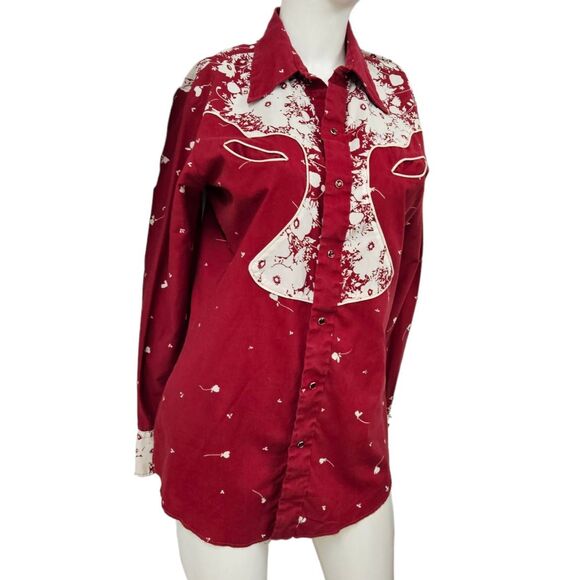 Vintage Tem Tex Women's Western Red Rodeo Shirt Medium - Picture 2 of 10